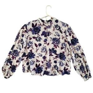 Astr The Label Size Medium Floral Mock Neck Back Tie Blouse Purple Multi